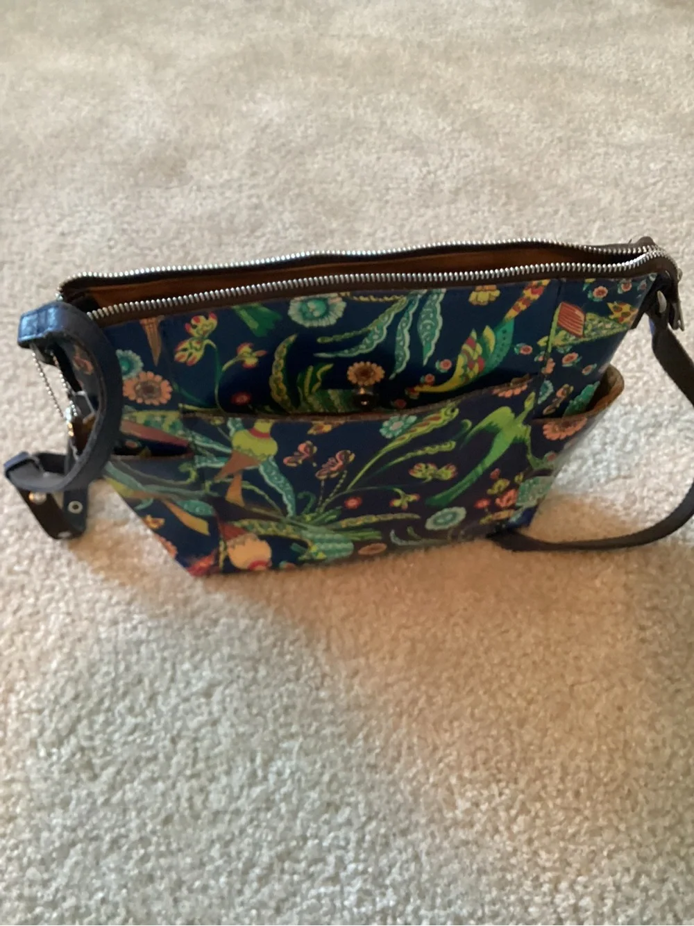 Patricia Nash Sabina Blue Floral Bird Print Crossbody Bag
